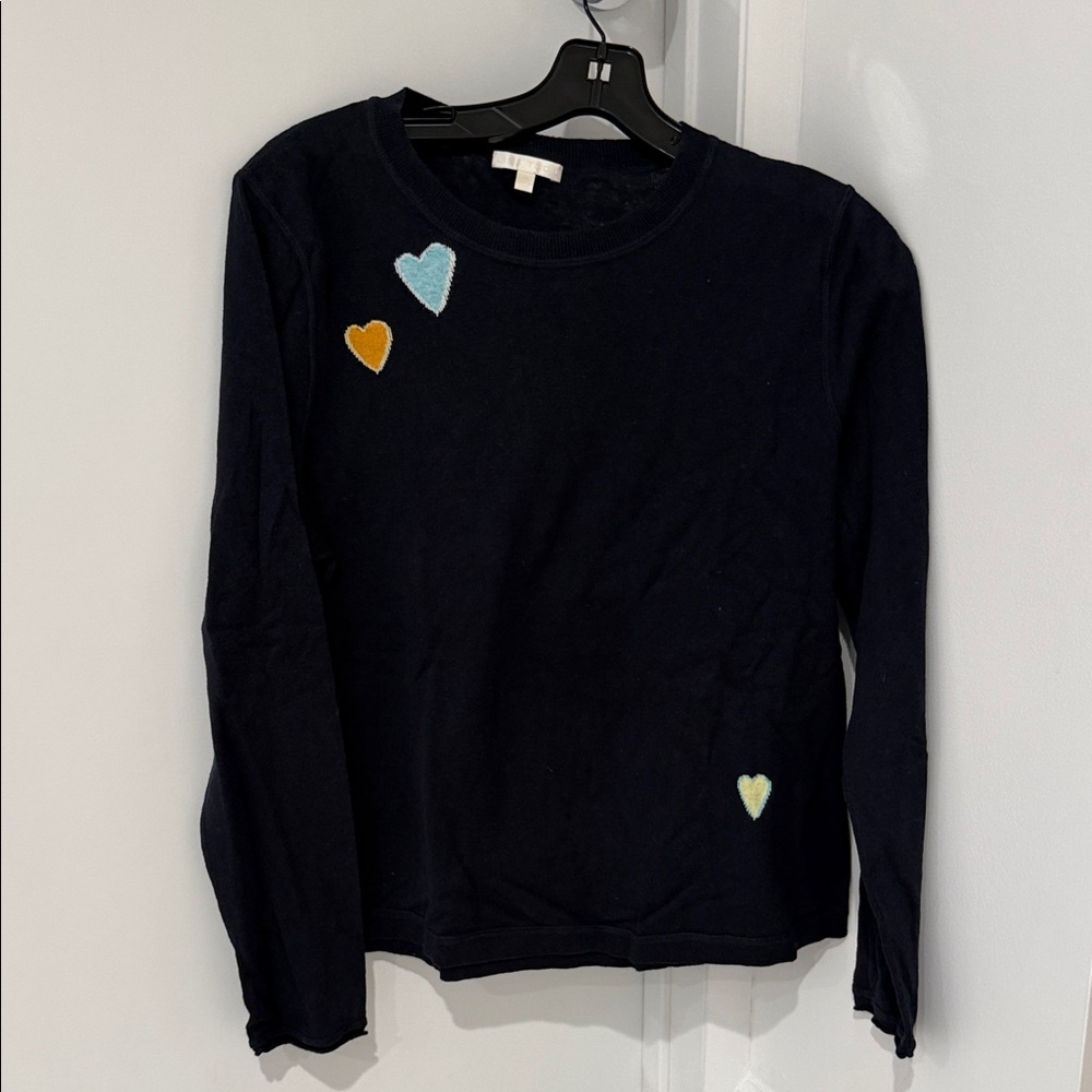 Lisa Todd Navy cotton Blue Heart Long Sleeve Sweater